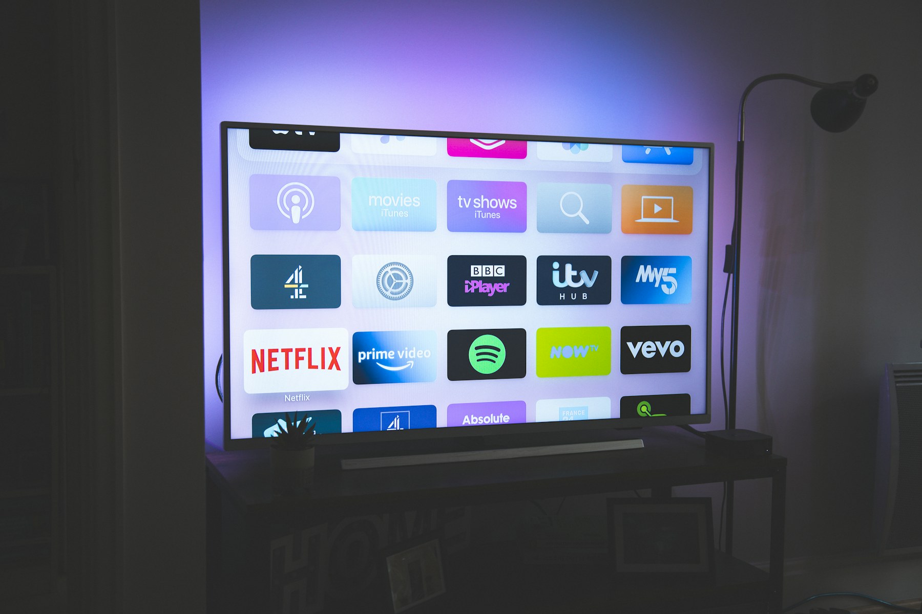 Television and entertainment setup in a living room